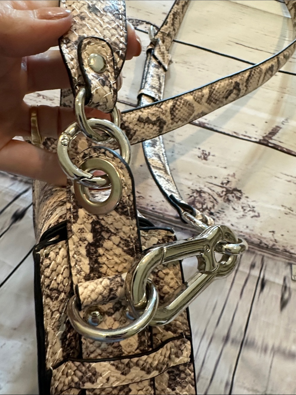 Steve Madden Neutral Snake-Print Crossbody Bag with Silver Hardware - Picture 10 of 11